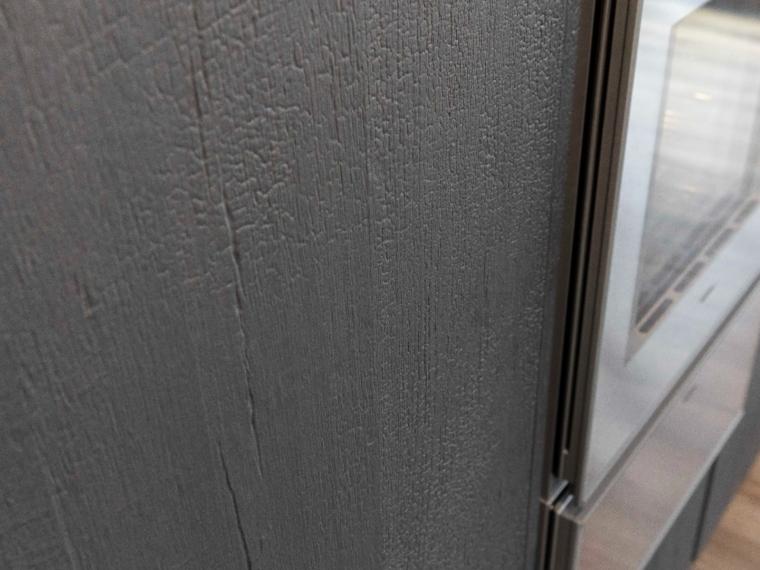 Elementa Vorführküche Industriestahl PG9 Vulkaneiche mit Industriestahl und Glas schwarz matt