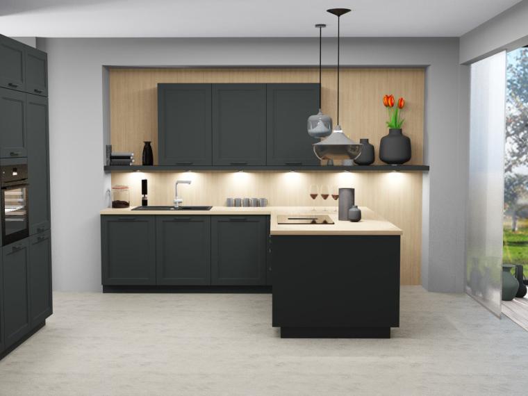 Häcker - RAVENNA Graphit Lacklaminat ultramatt, Rahmen Moderne Landhaus Küche Top Ausgestattet
