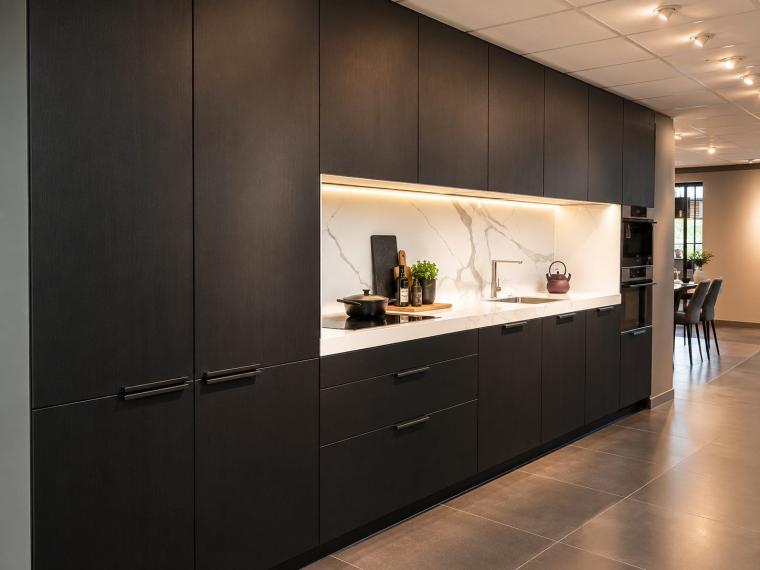 Luxe zwarte Poggenpohl-showroomkeuken