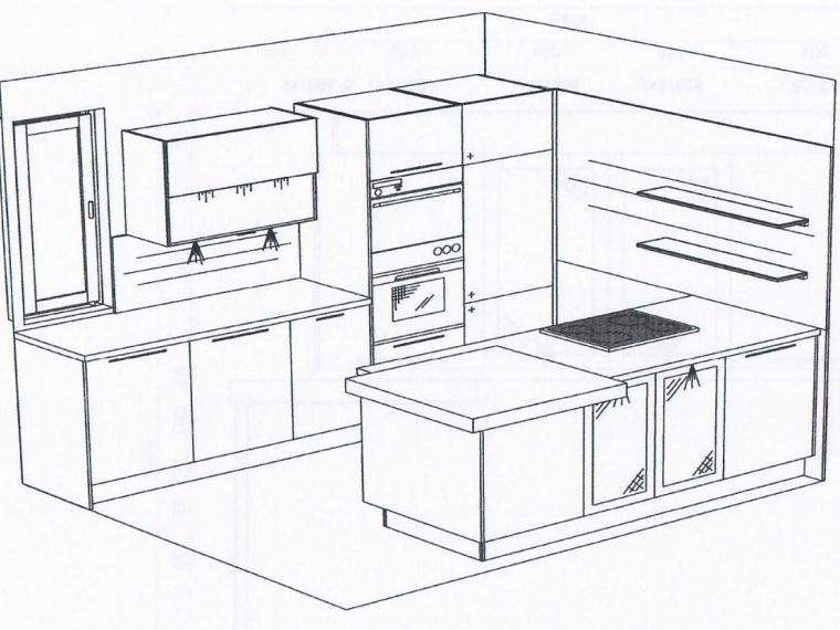 Moderne, zweizeilige Einbauküche, erweiterbar (ohne Elektrogeräte)