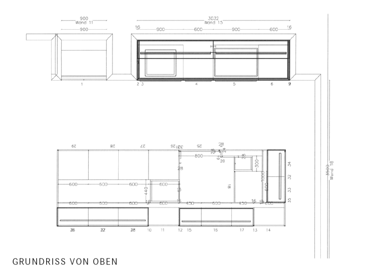 Leicht Einbauküche mit Inselschrankwand, Kammer & Elektrogeräten - A01
