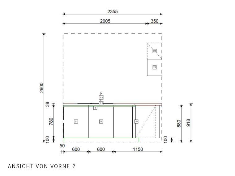 Häcker Einbauküche L-Form in Eukalyptus-Mattlack mit Elektrogeräten - M1