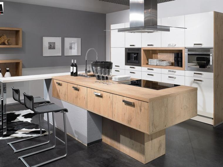 Altano Prime Inselküche Einbauküche Lack Magnolienweiß Vintageeiche Designk