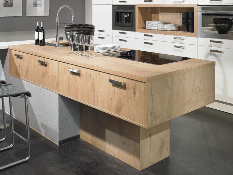 Altano Prime Inselküche Einbauküche Lack Magnolienweiß Vintageeiche Designk
