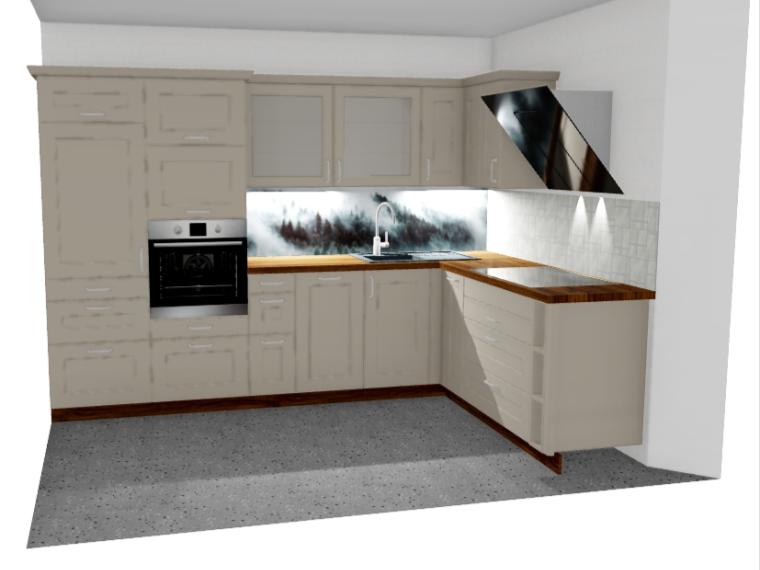 Moderne Landhausküche mit beleuchteter Rückwand