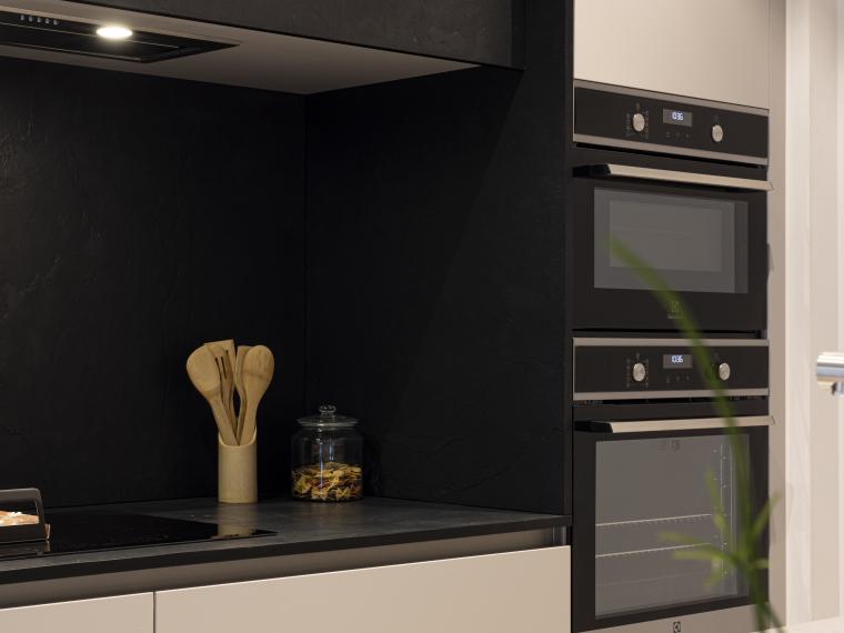 Moderne greeploze keuken met spoeleiland