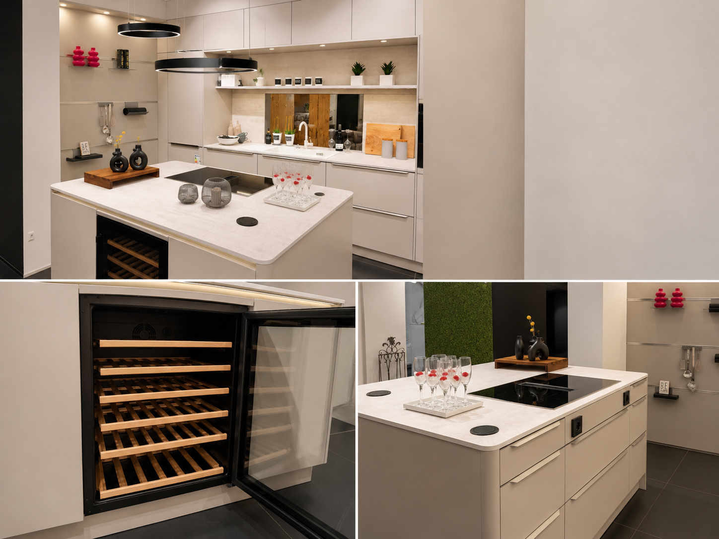 Exklusive Häcker Ausstellungsküche in Steinbeige (2026) – Designhighlight mit Miele-Geräten & einzigartiger Rundinsel