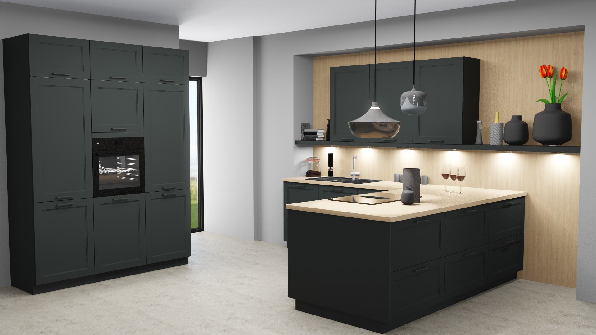 Häcker - RAVENNA Graphit Lacklaminat ultramatt, Rahmen Moderne Landhaus Küche Top Ausgestattet