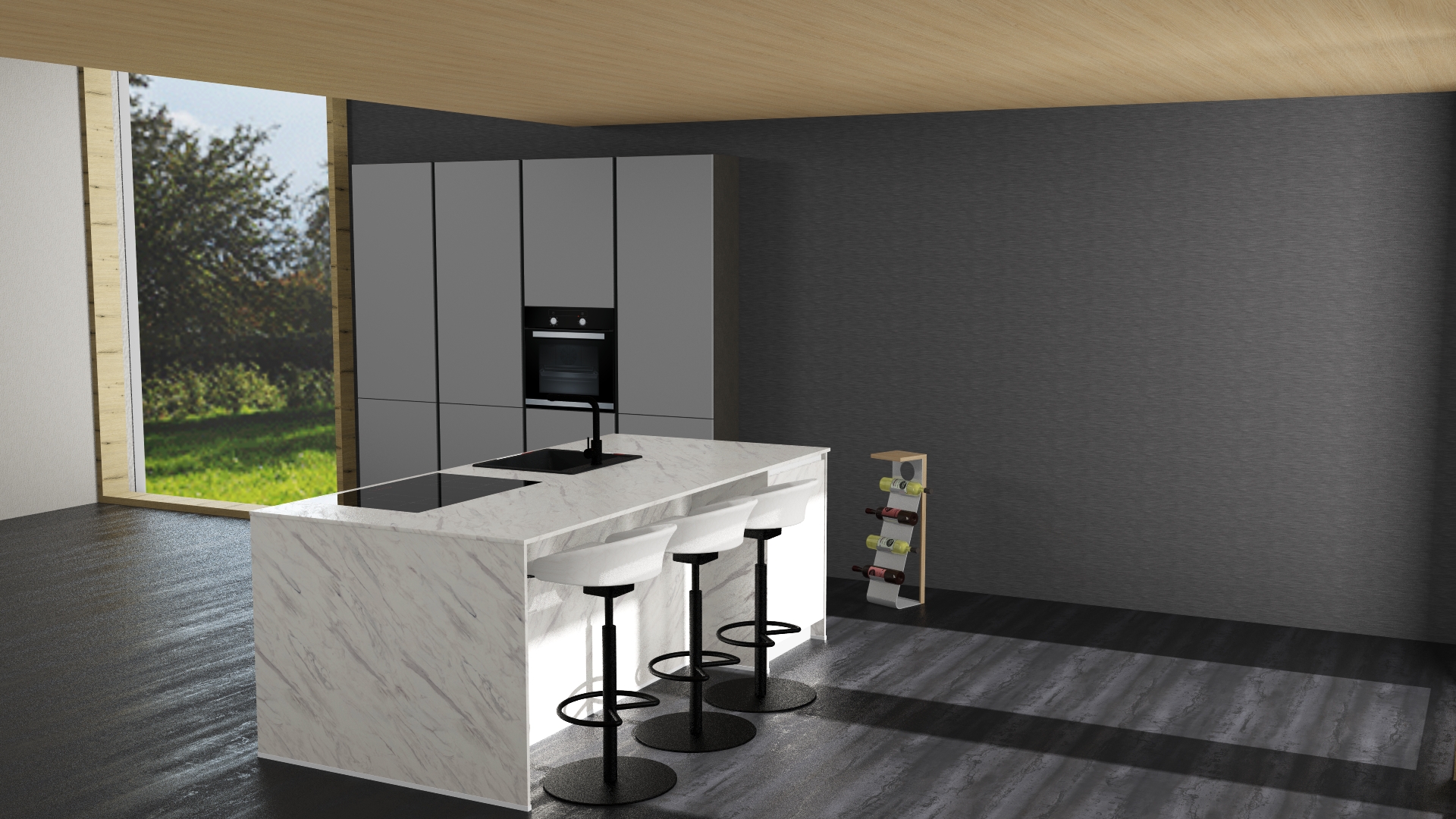 AV 2035 Perlgrau UV Lack / Carrara UV Lacklaminat Zeitlos schön mit Muldenlüfter und Insel
