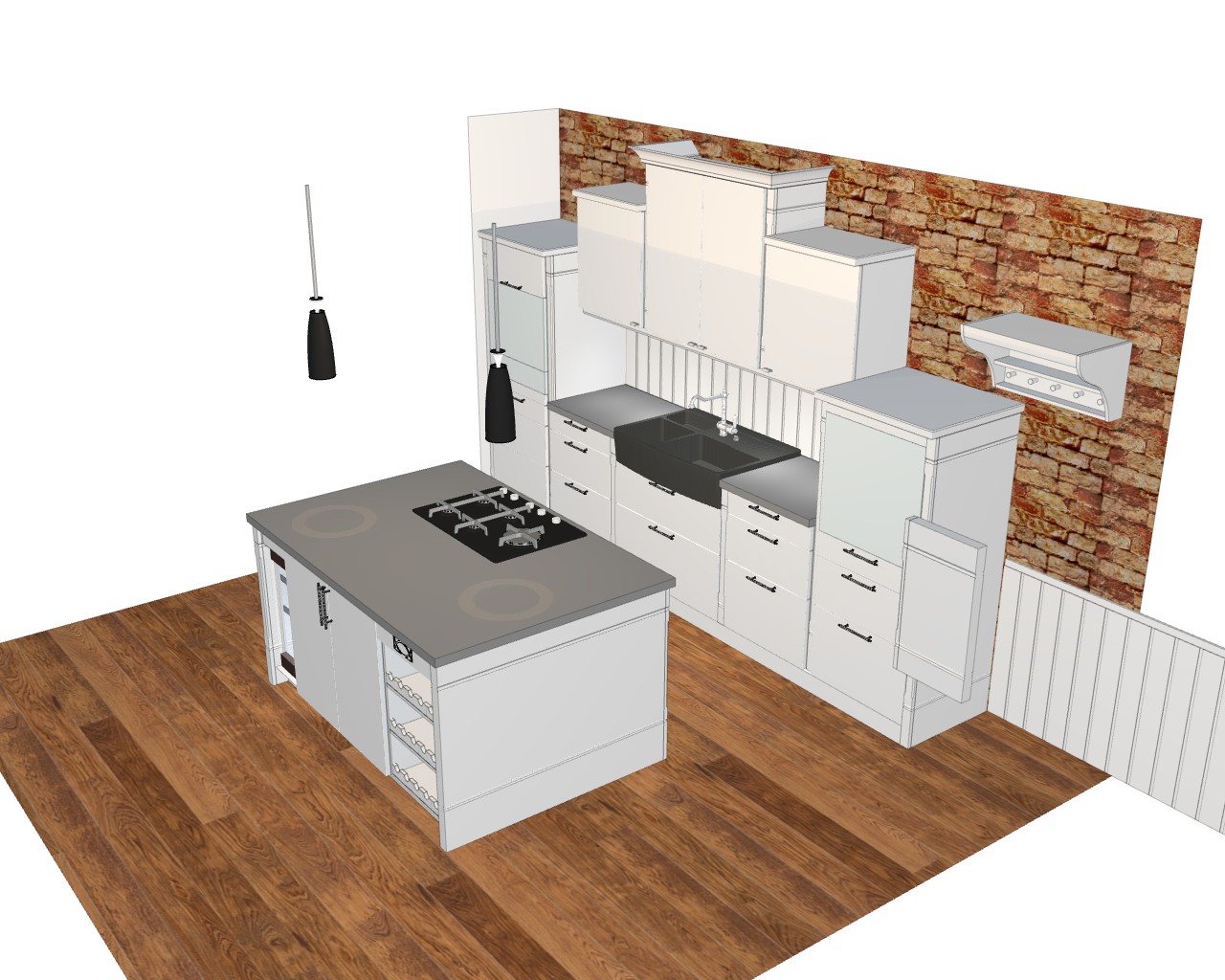 Moderne Landhausküche mit Pizzabackofen